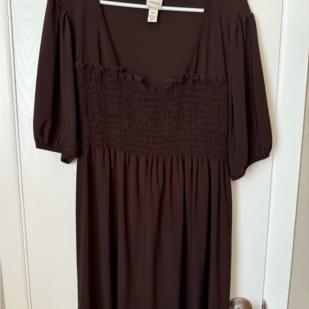 Venezia Brown Smocked Puff Sleeve Blouse size 26/28